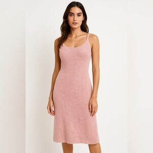Express Pink And Fuzzy Bodycon Spaguetti Strap Sweater Dress-Medium
